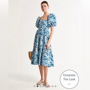 Abercrombie & Fitch Emerson Poplin Puff Sleeve Midi Dress Large Tall